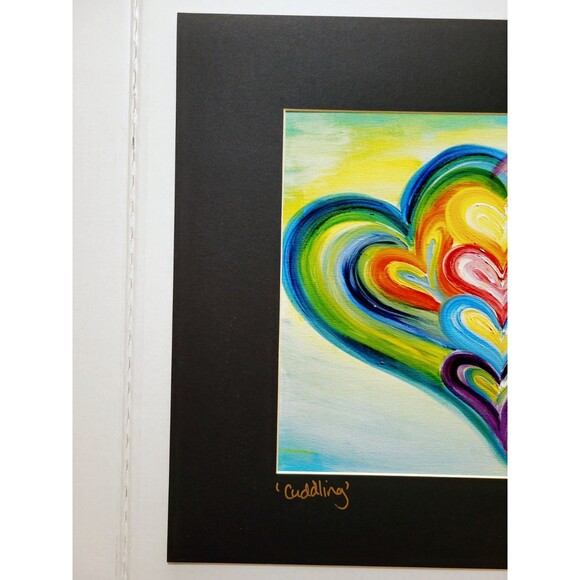 Debbie Arambula Art Print "CUDDLING" Heart Artist Signed 20x16 Mat Gilroy CA - Picture 3 of 9